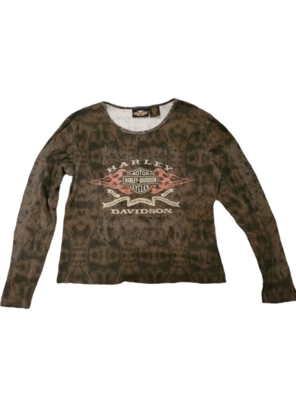 Harley-Davidson Green Camouflage Women's Long Sleeve T-Shirt Shirt X-Large